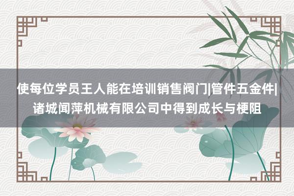 使每位学员王人能在培训销售阀门|管件五金件|诸城闻萍机械有限公司中得到成长与梗阻